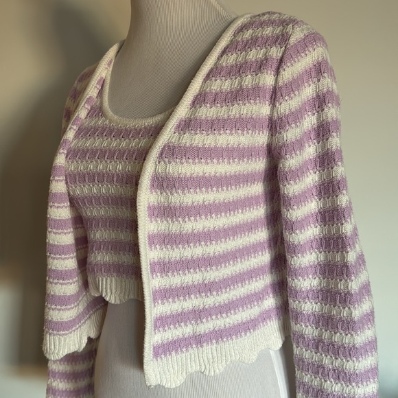Willow & Wind Striped Crop Tank and Sweater Set - Picture 1 of 6